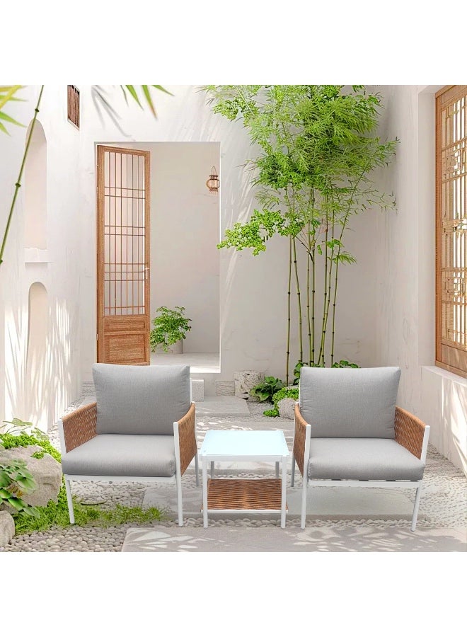 YIYAN 3-Piece Indoor-Outdoor Rattan Bistro Set, All-Weather Balcony Furniture with Side Table for Patio & Porch - Image 5